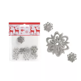   POLIREZIN JÉGVIRÁG, SZETTBEN, 8 DARABOS, EZÜST, ZACSKÓBAN