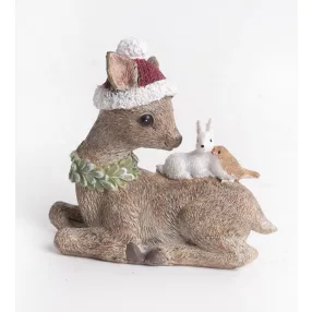   POLIREZIN ŐZ, FEKVŐ, MIKULÁS SAPIBAN, SÁLLAL, ÁLLATKÁK A HÁTON