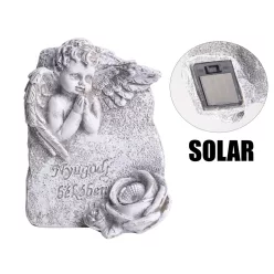   POLIREZIN SOLAR ANGYAL KÖVÖN, NYUGODJ BÉKÉBEN FELIRAT, SZÜRKE