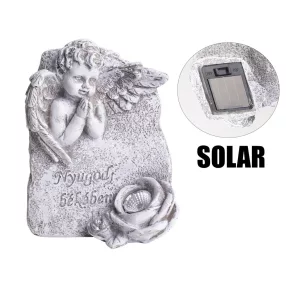   POLIREZIN SOLAR ANGYAL KÖVÖN, NYUGODJ BÉKÉBEN FELIRAT, SZÜRKE