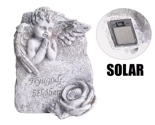 POLIREZIN SOLAR ANGYAL KÖVÖN, NYUGODJ BÉKÉBEN FELIRAT, SZÜRKE
