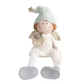 POLIREZIN ANGYAL, ARANY SZÍVVEL, LÓGÓ LÁBÚ, TÜRKIZ