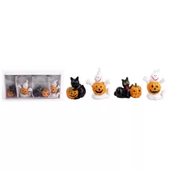   POLIREZIN HALLOWEEN FIGURÁK, 4 DARABOS SZETT, TÖKÖS, MACSKÁS, SZELLEMES,