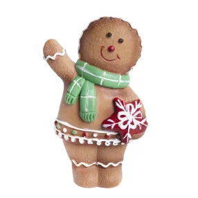   POLIREZIN MÉZESKALÁCS FIGURA, INTEGETŐ, PIROS CSILLAGGAL, BARNA