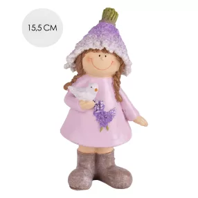 POLIREZIN LEVENDULALÁNY, MADÁRRAL, LILA