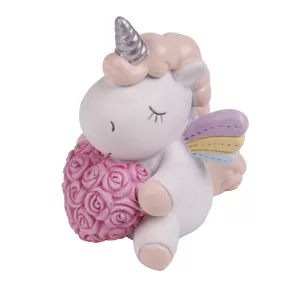 POLIREZIN UNIKORNIS, RÓZSASZÍVVEL, FEHÉR RÓZSASZÍN