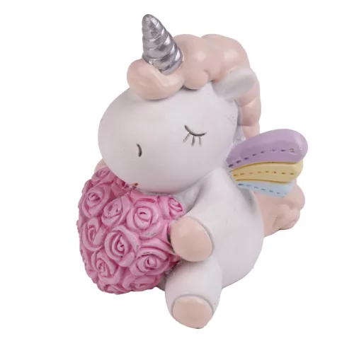 POLIREZIN UNIKORNIS, RÓZSASZÍVVEL, FEHÉR RÓZSASZÍN