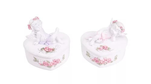 POLIREZIN BONBONIER, ANGYALOS, RÓZSÁVAL, FEHÉR RÓZSASZÍN