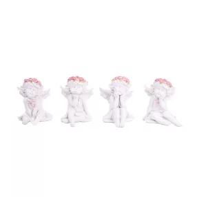   POLIREZIN ANGYAL, ÜLŐ, VIRÁGKOSZORÚVAL, FEHÉR RÓZSASZÍN