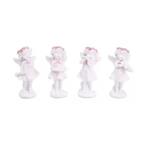   POLIREZIN ANGYAL, VIRÁGKOSZORÚBAN, HANGSZERREL, FEHÉR RÓZSASZÍN