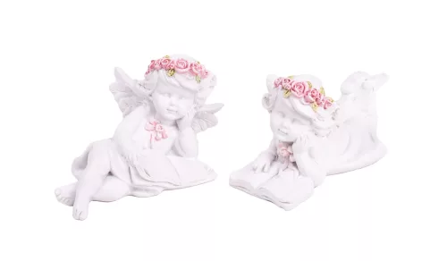 POLIREZIN ANGYAL, KÖNYÖKLŐ, KÖNYVVEL, FEHÉR RÓZSASZÍN