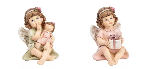 POLIREZIN ANGYAL, AJÁNDÉK DOBOZZAL, BABÁVAL, RÓZSASZÍN ZÖLD