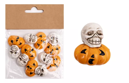 POLIREZIN HALLOWEEN TÖK, KOPONYÁVAL, 6 DARABOS SZETT, ÖNTAPADÓS, NARANCSSÁRGA FEHÉR