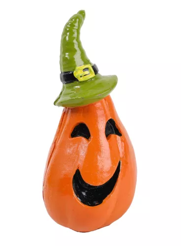POLIREZIN HALLOWEEN TÖK, ZÖLD BOSZORKÁNY SAPKÁVAL, NARANCSSÁRGA ZÖLD