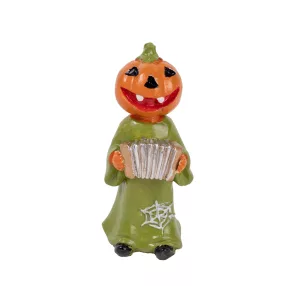   POLIREZIN HALLOWEEN TÖK, ZÖLD RUHÁBAN, HARMÓNIKÁVAL, ZÖLD NARANCSSÁRGA