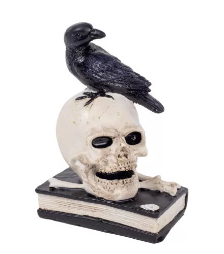 POLIREZIN KOPONYA, KÖNYVVEL ÉS HOLLÓVAL, FEHÉR FEKETE