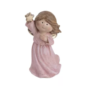   POLIREZIN ANGYAL ÁLLÓ, ARANY CSILLAGGAL ÉS SZÁRNNYAL, RÓZSASZÍN