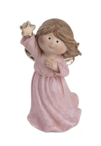 POLIREZIN ANGYAL ÁLLÓ, ARANY CSILLAGGAL ÉS SZÁRNNYAL, RÓZSASZÍN