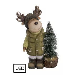 POLIREZIN RÉNSZARVAS ZÖLD KABÁTBAN, FENYŐFÁVAL