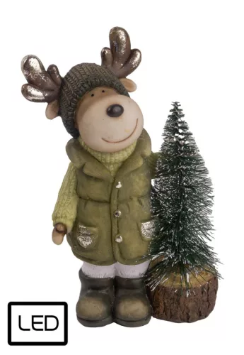 POLIREZIN RÉNSZARVAS ZÖLD KABÁTBAN, FENYŐFÁVAL