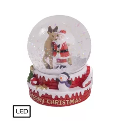   POLIREZIN HAVAZÓ GÖMB, MIKULÁS ŐZIKÉVEL, PIROS, MERRY CHRISTMAS FELIRAT