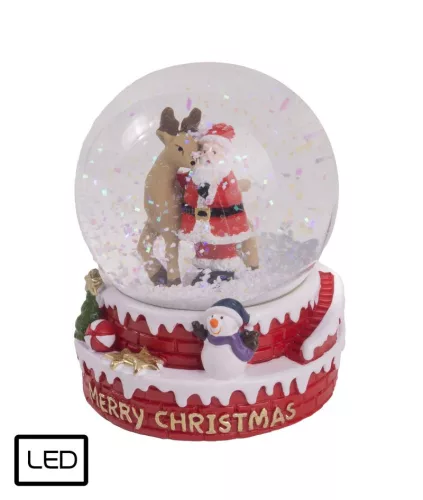 POLIREZIN HAVAZÓ GÖMB, MIKULÁS ŐZIKÉVEL, PIROS, MERRY CHRISTMAS FELIRAT