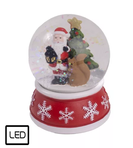 POLIREZIN HAVAZÓ GÖMB, MIKULÁS FENYŐFÁVAL, MÓKUSSAL, PIROS ÉS FEHÉR