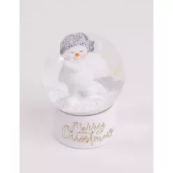   POLIREZIN HAVAZÓ GÖMB, HÓEMBER, MERRY CHRISTMAS FELIRAT, FEHÉR