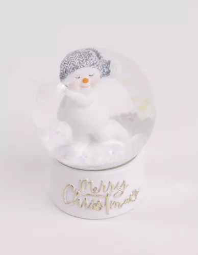 POLIREZIN HAVAZÓ GÖMB, HÓEMBER, MERRY CHRISTMAS FELIRAT, FEHÉR