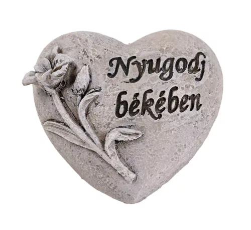 POLIREZIN SZÍV, RÓZSÁVAL, NYUGODJ BÉKÉBEN FELIRAT, SZÜRKE