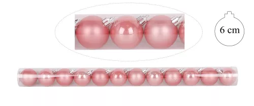 KARÁCSONYI DÍSZ, DISCOGÖMB, SZETTBEN, PVC DOBOZBAN, 12DARABOS, RÓZSASZÍN