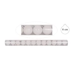   KARÁCSONYI DÍSZ, DISCOGÖMB, SZETTBEN, PVC DOBOZBAN, 12 DARABOS,  FEHÉR