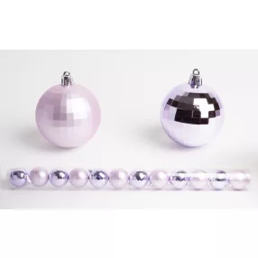   KARÁCSONYI DÍSZ, GÖMB, SZETTBEN, PVC DOBOZBAN, 12DARABOS, HALVÁNY LILA