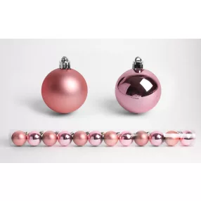   KARÁCSONYI DÍSZ, GÖMB, SZETTBEN, PVC DOBOZBAN, 12DARABOS, PÚDER RÓZSASZÍN