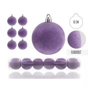   KARÁCSONYI DÍSZ GÖMB, SZETTBEN, PVC DOBOZBAN, FLOKKOLT, 6 DARABOS, LILA