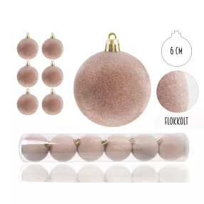   KARÁCSONYI DÍSZ GÖMB, SZETTBEN, PVC DOBOZBAN, FLOKKOLT, 6 DARABOS, KRÉM