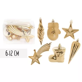   KARÁCSONYI DÍSZ, VEGYESDÍSZ, SZETTBEN, PVC DOBOZBAN, 6 DARABOS, ARANY