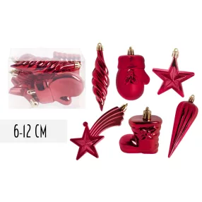   KARÁCSONYI DÍSZ, VEGYESDÍSZ, SZETTBEN, PVC DOBOZBAN, 6 DARABOS, PIROS