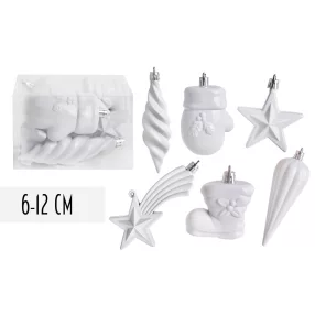   KARÁCSONYI DÍSZ, VEGYESDÍSZ, SZETTBEN, PVC DOBOZBAN, 6 DARABOS, FEHÉR