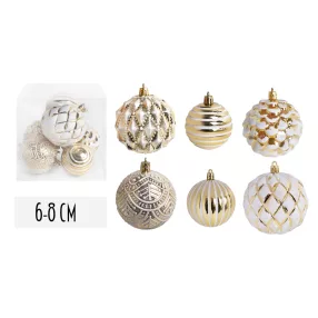  KARÁCSONYI DÍSZ GÖMB, SZETTBEN, PVC DOBOZBAN, VEGYES, 6 DARABOS, FEHÉR ÉS ARANY
