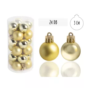   KARÁCSONYI DÍSZ GÖMB, SZETTBEN, PVC DOBOZBAN, 24 DARABOS, ARANYSÁRGA