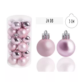   KARÁCSONYI DÍSZ GÖMB, SZETTBEN, PVC DOBOZBAN, 24 DARABOS, RÓZSASZÍN