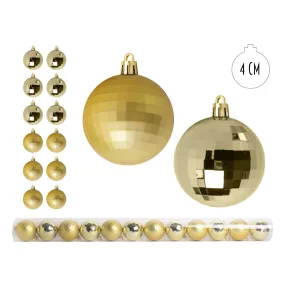   KARÁCSONYI DÍSZ, DISCOGÖMB, SZETTBEN, PVC DOBOZBAN, 12 DARABOS, ARANYSÁRGA