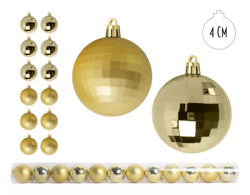 KARÁCSONYI DÍSZ, DISCOGÖMB, SZETTBEN, PVC DOBOZBAN, 12 DARABOS, ARANYSÁRGA