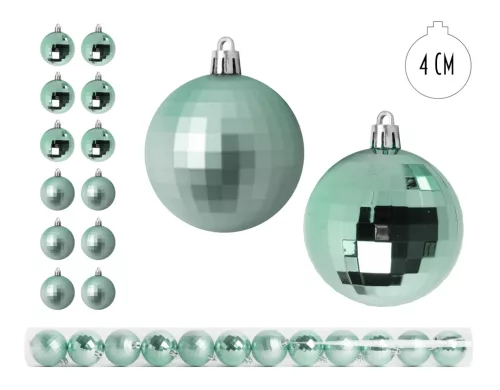 KARÁCSONYI DÍSZ, DISCOGÖMB, SZETTBEN, PVC DOBOZBAN, 12 DARABOS, TÜRKIZ