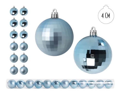 KARÁCSONYI DÍSZ, DISCOGÖMB, SZETTBEN, PVC DOBOZBAN, 12 DARABOS, AZÚRKÉK