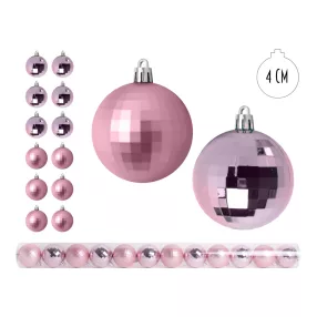   KARÁCSONYI DÍSZ, DISCOGÖMB, SZETTBEN, PVC DOBOZBAN, 12 DARABOS, RÓZSASZÍN