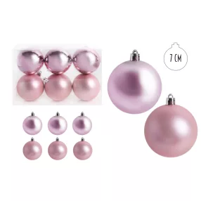  KARÁCSONYI DÍSZ  GÖMB, SZETTBEN, PVC DOBOZBAN, 6DBOS, RÓZSASZÍN