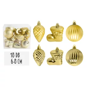   KARÁCSONYI DÍSZ, VEGYESDÍSZ, SZETTBEN, PVC DOBOZBAN, 18 DARABOS, ARANYSÁRGA