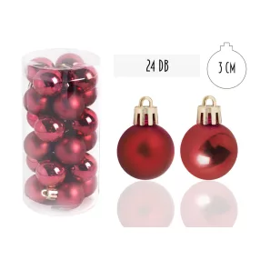   KARÁCSONYI DÍSZ GÖMB, SZETTBEN, PVC DOBOZBAN, 24 DARABOS, PIROS